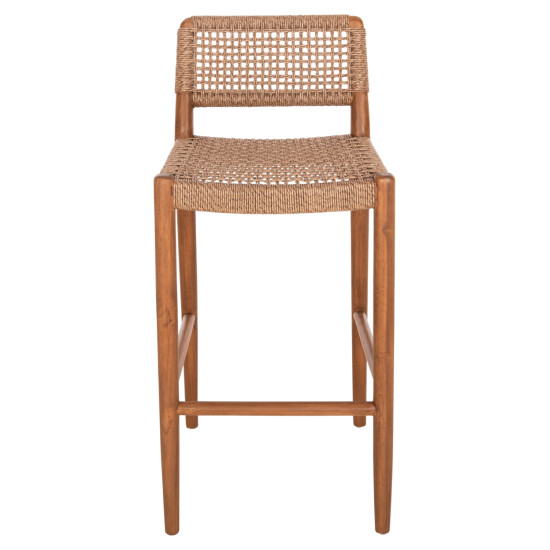 Σκαμπο μπαρ rosco hm6134.01 ξυλο τεακ καρυδι & σχοινι viro καφε 47x52x100υεκ **