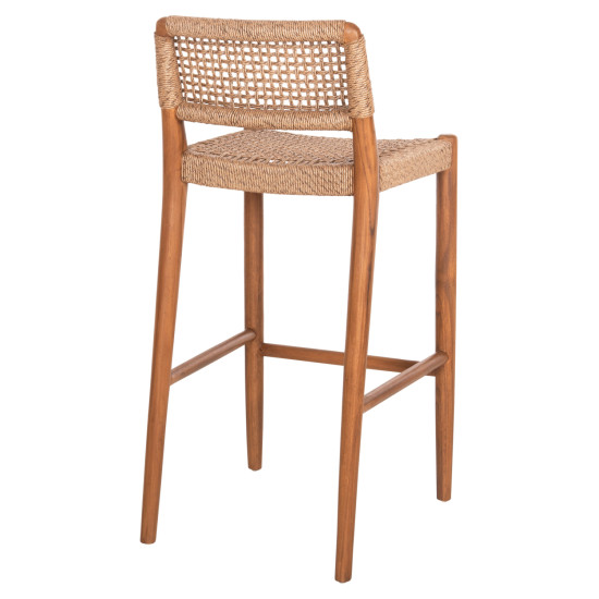 Σκαμπο μπαρ rosco hm6134.01 ξυλο τεακ καρυδι & σχοινι viro καφε 47x52x100υεκ **