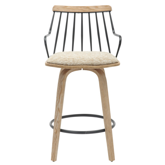 Σκαμπο μπαρ judi hm9985.01 white wash κ.π.-μαυρο μεταλλο-μπεζ υφασμα 48x52x92υεκ **