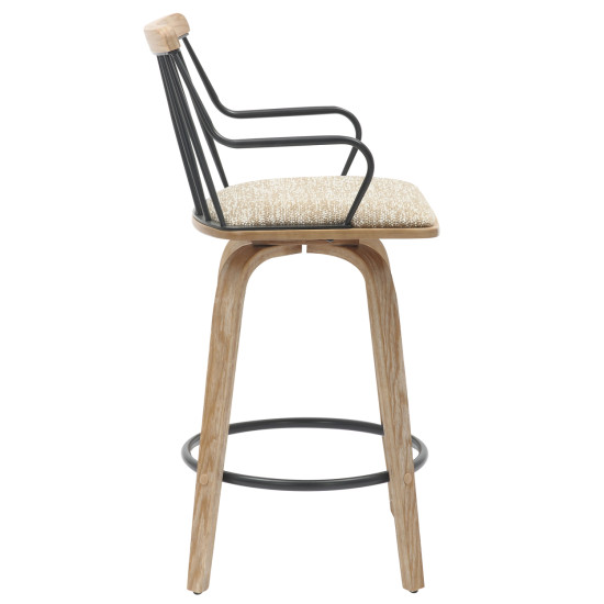 Σκαμπο μπαρ judi hm9985.01 white wash κ.π.-μαυρο μεταλλο-μπεζ υφασμα 48x52x92υεκ **