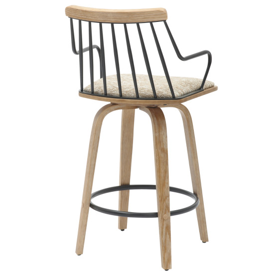Σκαμπο μπαρ judi hm9985.01 white wash κ.π.-μαυρο μεταλλο-μπεζ υφασμα 48x52x92υεκ **
