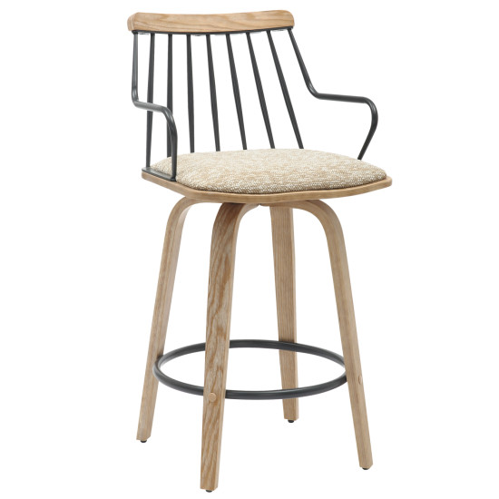 Σκαμπο μπαρ judi hm9985.01 white wash κ.π.-μαυρο μεταλλο-μπεζ υφασμα 48x52x92υεκ **