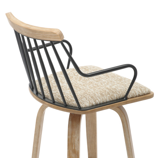 Σκαμπο μπαρ judi hm9985.01 white wash κ.π.-μαυρο μεταλλο-μπεζ υφασμα 48x52x92υεκ **