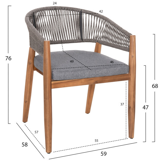 ΠΟΛΥΘΡΟΝΑ NAVAN HM6135.01 ΞΥΛΟ ΑΚΑΚΙΑΣ ΦΥΣΙΚΟ-ΣΧΟΙΝΙ NYLON ΓΚΡΙ 59x58x76Υεκ. - 4τεμ **