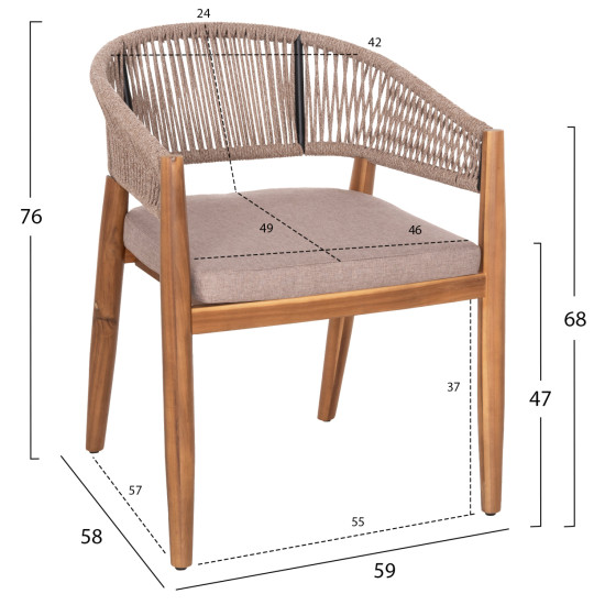 ΠΟΛΥΘΡΟΝΑ NAVAN HM6135.02 ΞΥΛΟ ΑΚΑΚΙΑΣ ΦΥΣΙΚΟ-ΣΧΟΙΝΙ NYLON ΜΠΕΖ 59x58x76Υεκ. - 4τεμ **