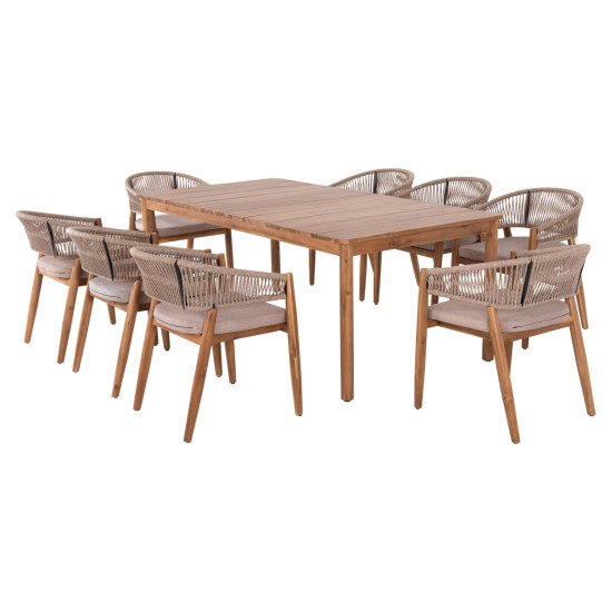 Σετ τραπεζαριασ 9τμχ navant hm21066.02 τραπεζι & 8 καρεκλεσ ξυλο ακακιασ-σχοινι μπεζ **