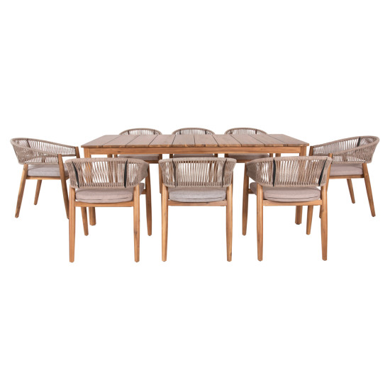 Σετ τραπεζαριασ 9τμχ navant hm21066.02 τραπεζι & 8 καρεκλεσ ξυλο ακακιασ-σχοινι μπεζ **