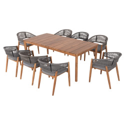 Σετ τραπεζαριασ 9τμχ navant hm21066.01 τραπεζι με 8 καρεκλεσ ξυλο ακακιασ-σχοινι γκρι **