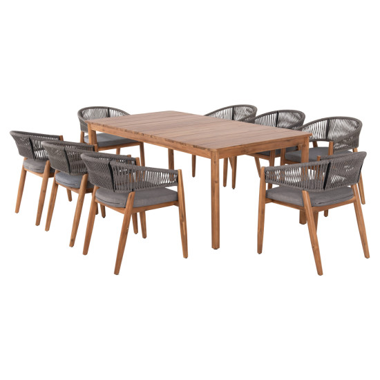 Σετ τραπεζαριασ 9τμχ navant hm21066.01 τραπεζι με 8 καρεκλεσ ξυλο ακακιασ-σχοινι γκρι ** Σετ τραπεζαριασ 9τμχ navant hm21066.01 τραπεζι με 8 καρεκλεσ ξυλο ακακιασ-σχοινι γκρι **