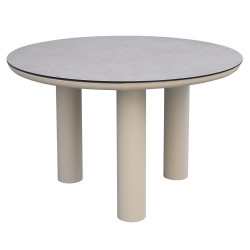 Τραπεζι αλουμινιου dosun hm6201.02 κρεμ σκελετοσ-3d print γυαλι-κεραμικο look φ120εκ **