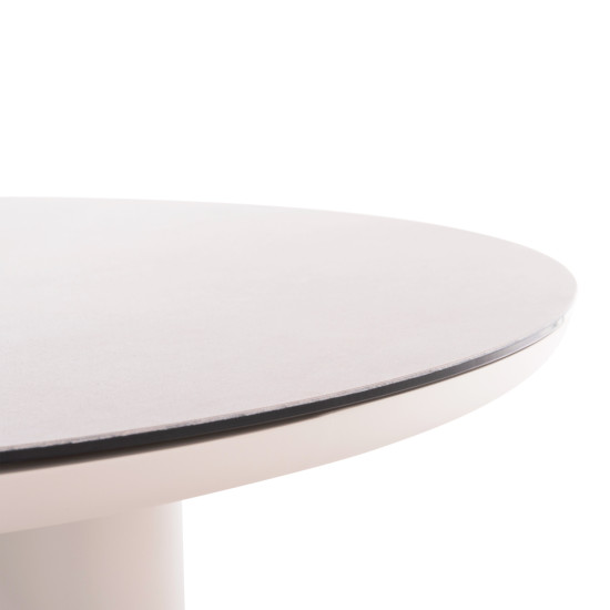Τραπεζι αλουμινιου dosun hm6201.02 κρεμ σκελετοσ-3d print γυαλι-κεραμικο look φ120εκ **