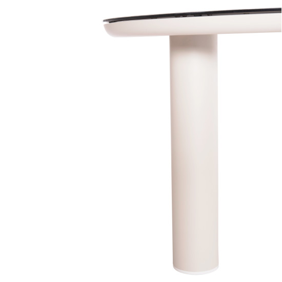 Τραπεζι αλουμινιου dosun hm6201.02 κρεμ σκελετοσ-3d print γυαλι-κεραμικο look φ120εκ **
