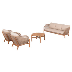 Σετ σαλονι εξ.χωρου 4τμχ sanji hm6219 ξυλο ακακιασ-αλουμινιο-σχοινι **