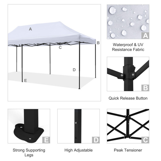 Κιοσκι/gazebo matthew hm6312 πτυσσομενο-σκελετοσ μεταλ.μαυροσ-λευκο υφασμα 3x6x3,10yμ **