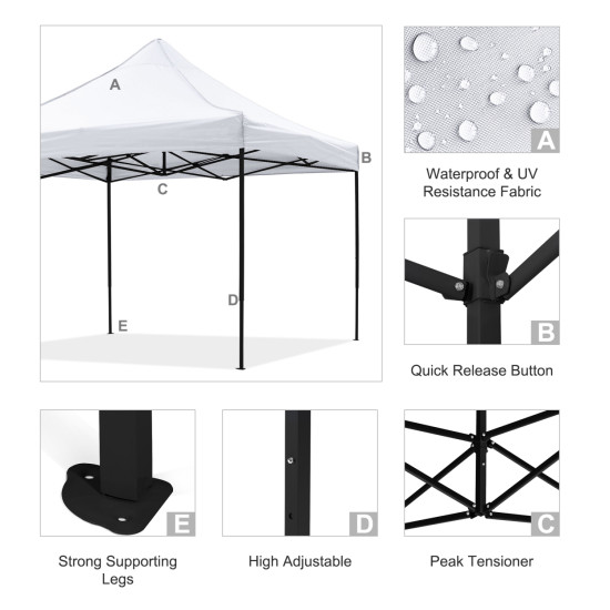 Κιοσκι/gazebo matthew hm6310 πτυσσομενο-σκελετοσ μεταλ.μαυροσ-λευκο υφασμα 3x3x3,10yμ **