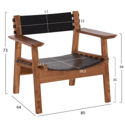 Πολυθρονα konna hm9928.01 teak ξυλο σε φυσικο-δερμα αγελαδοσ σε μαυρο 80x64x73υεκ. **
