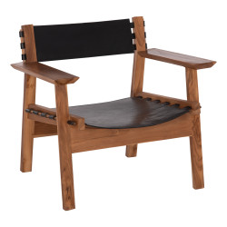 Πολυθρονα konna hm9928.01 teak ξυλο σε φυσικο-δερμα αγελαδοσ σε μαυρο 80x64x73υεκ. **