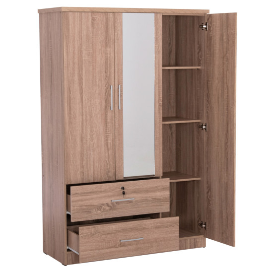 Ντουλαπα με καθρεφτη & συρταρια jarry hm2485.11 sonama oak μελαμινη 119x48x183υεκ **