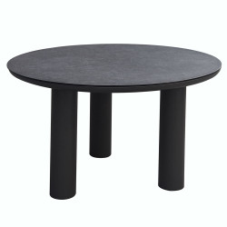 Τραπεζι αλουμινιου dosun hm6201.01 γκρι σκελετοσ-3d print γυαλι-κεραμικο look φ120εκ **