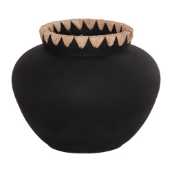 Διακοσμητικο βαζο renton(l) hm4370 τερακοτα μαυρh-πλεξη ψαθασ στο στομιο φ32x26,5υεκ. **