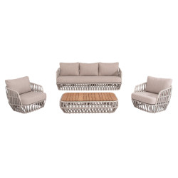 Σετ σαλονι εξ.χωρου 4τμχ sabo hm6208.02 μπεζ olefin & p.e.σχοινι-κρεμ αλουμ.-ξυλο teak **
