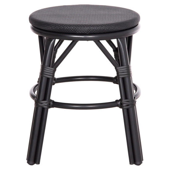 Σκαμπο αλουμινιου chino hm6285.02 bamboo look & textilene σε μαυρο φ36x46υεκ. **