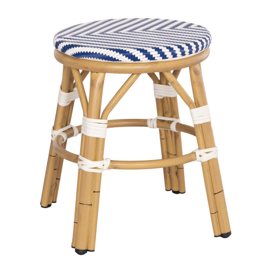 Σκαμπο αλουμινιου chino hm6285.05 bamboo look-textilene λευκο-μπλε φ36x46υεκ. **