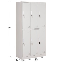 LOCKER METALLIC BRAILA HM5546.11 6 CABINETS WITH KEY LOCKS IN LIGHT GREY 90x45x185Hcm. **