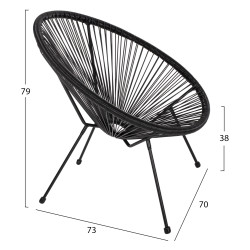 Σετ εξωτερικου χωρου 3τμχ acapulco hm21101 p.e.rattan-μεταλλο σε μαυρο **