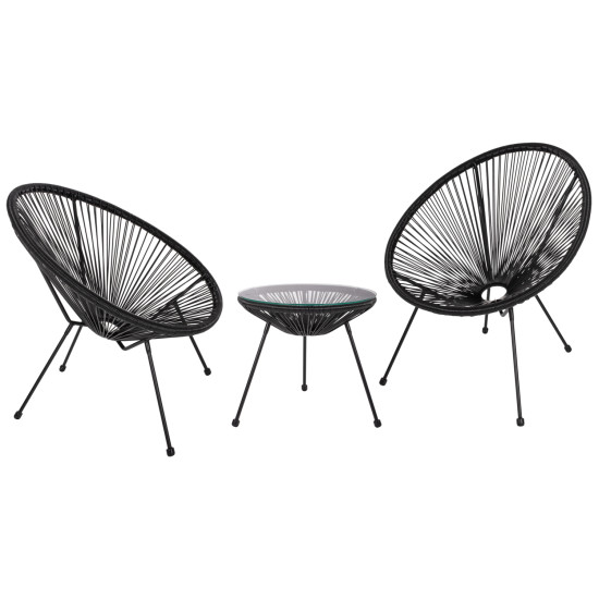 Σετ εξωτερικου χωρου 3τμχ acapulco hm21101 p.e.rattan-μεταλλο σε μαυρο **