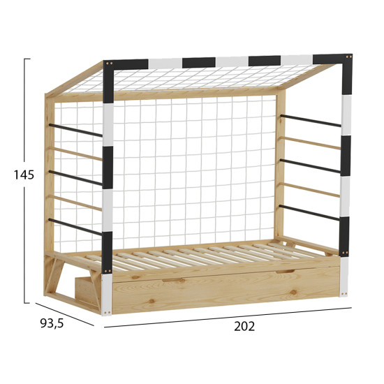 Κρεβατι παιδικο τ.montessori με συρταρι goalie hm700 ξυλο πευκου φυσικο-λευκο-μαυρο- 190x90εκ **