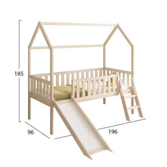 Παιδικο κρεβατι τ.montessori με τσουληθρα phyllis hm701.01 ξυλο πευκου φυσικο για 90x190εκ **