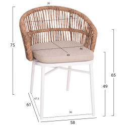 Πολυθρονα αλουμινιου orin hm6265.02 λευκη-p.e.rattan φυσικο-μπεζ μαξιλαρια 58x61x75υ **