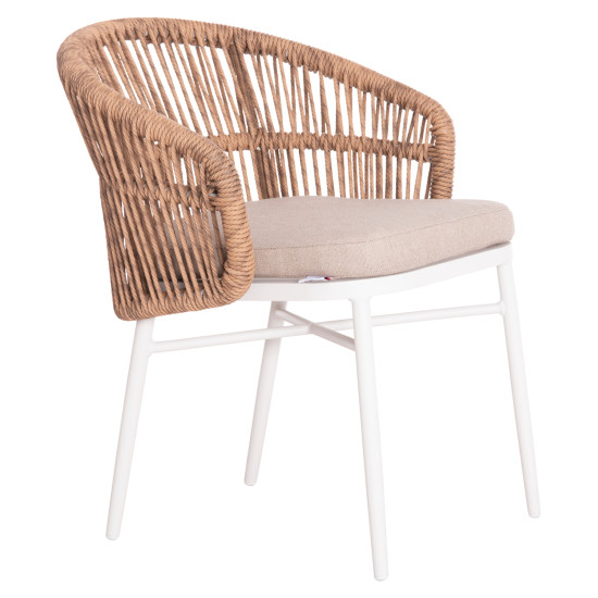 Πολυθρονα αλουμινιου orin hm6265.02 λευκη-p.e.rattan φυσικο-μπεζ μαξιλαρια 58x61x75υ **