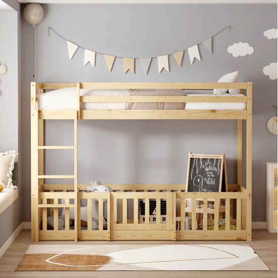 Παιδικη κουκετα τ.montessori με παρκακι playkid hm703.01 ξυλο πευκου φυσικο για 190x90εκ **