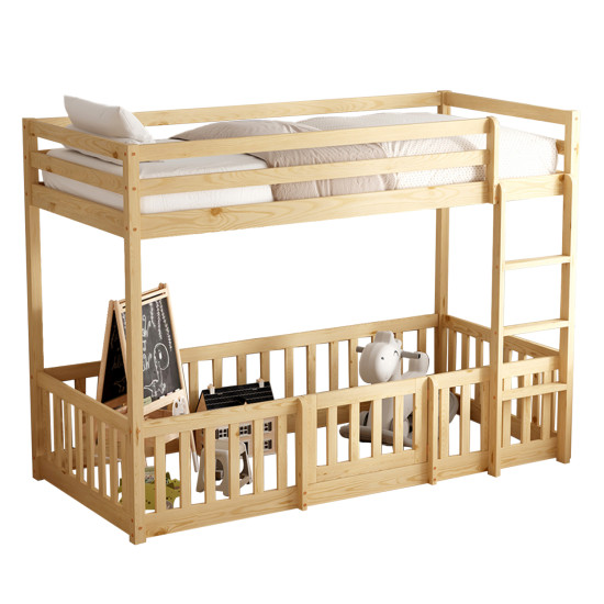 Παιδικη κουκετα τ.montessori με παρκακι playkid hm703.01 ξυλο πευκου φυσικο για 190x90εκ **