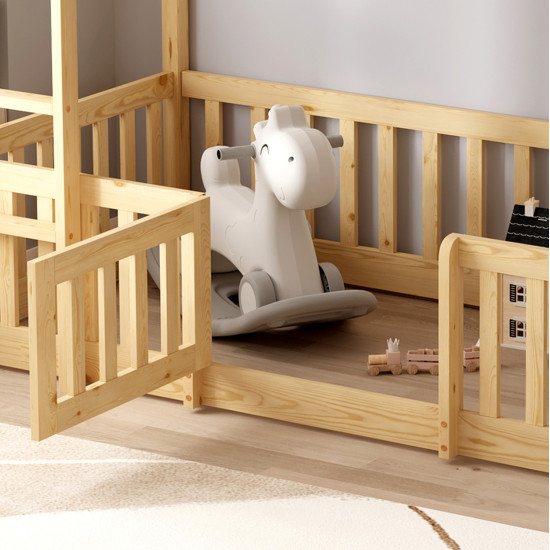 Παιδικη κουκετα τ.montessori με παρκακι playkid hm703.01 ξυλο πευκου φυσικο για 190x90εκ **