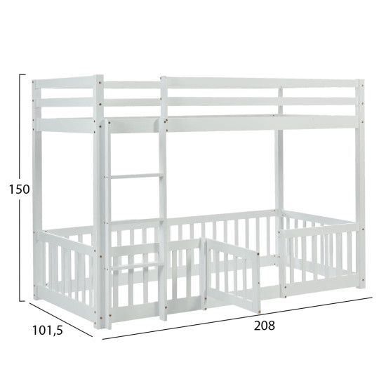 Παιδικη κουκετα τ.montessori με παρκακι playkid hm703.03 ξυλο πευκου λευκο για 190x90εκ **