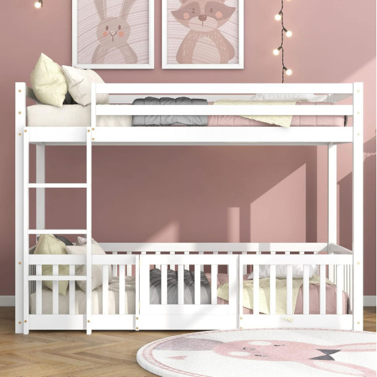 Παιδικη κουκετα τ.montessori με παρκακι playkid hm703.03 ξυλο πευκου λευκο για 190x90εκ **