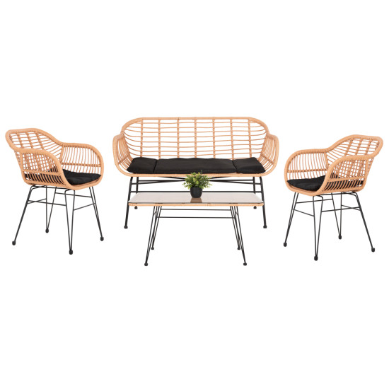 Σετ σαλονι εξωτερικου χωρου 4τμχ allegra hm21052 wicker-μεταλλο **