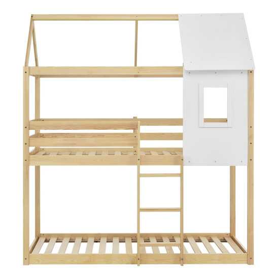 Παιδικη κουκετα σπιτακι τ.montessori hood hm705.01 ξυλο πευκου σε φυσικο-στρωματα 190x90εκ **