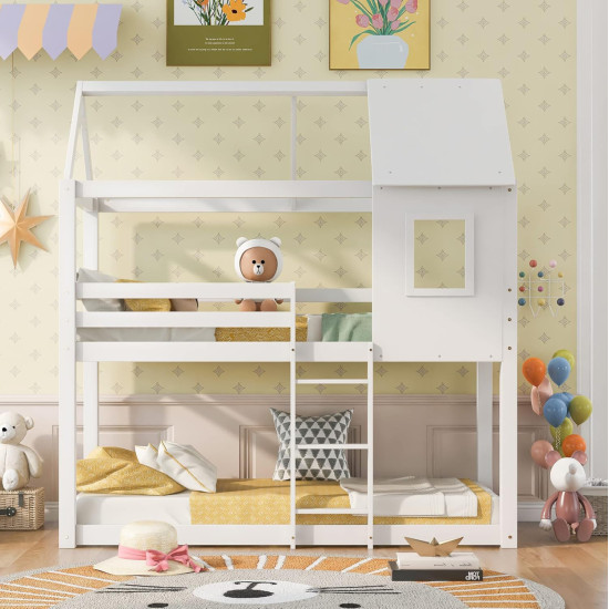Παιδικη κουκετα σπιτακι  τ.montessori hood hm705.03 ξυλο πευκου σε λευκο-στρωματα 190x90εκ **