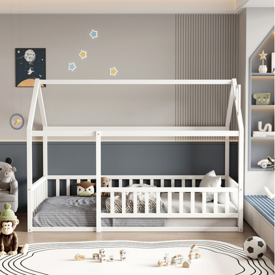 Κρεβατι παιδικο με καγκελο houser hm706.03 τ.montessori ξυλο πευκο λευκο-190x90εκ **