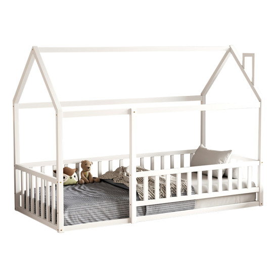 Κρεβατι παιδικο με καγκελο houser hm706.03 τ.montessori ξυλο πευκο λευκο-190x90εκ **