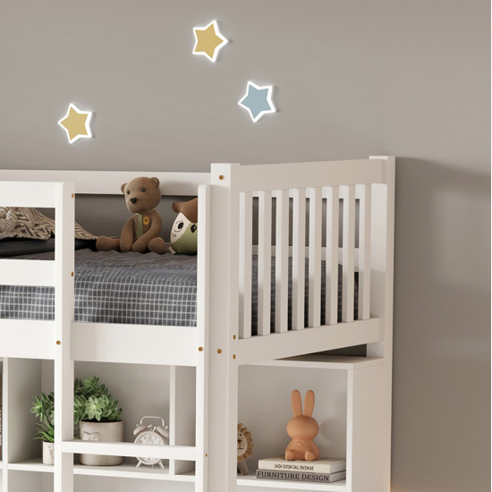 Παιδικh koyketa τ.montessori με γραφειο & βιβλιοθηκη libro hm708.03 ξυλο πευκου λευκο- 90x190εκ **