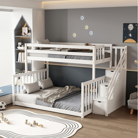 Παιδικh κουκετα τ.montessori beamer hm711.03 ξυλο πευκου σε λευκο-στρωματα 90-140x190εκ **