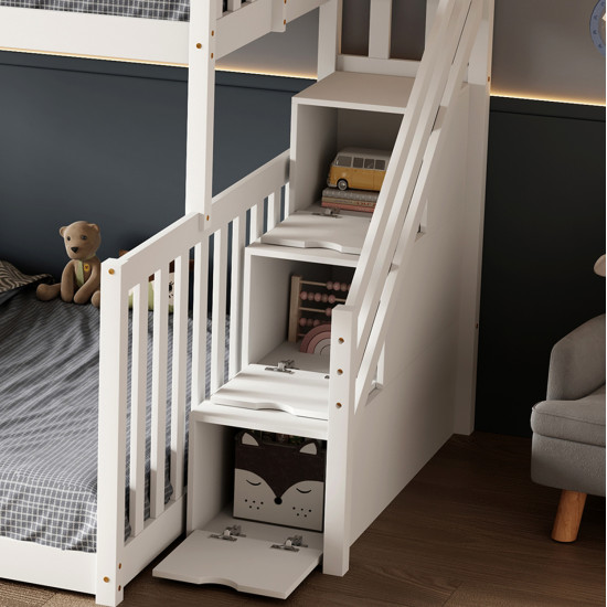 Παιδικh κουκετα τ.montessori beamer hm711.03 ξυλο πευκου σε λευκο-στρωματα 90-140x190εκ **
