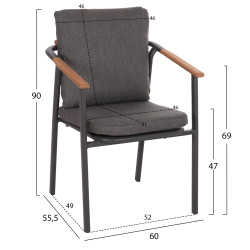 Πολυθρονα αλουμινιου senti hm6204.01 σκελετοσ & olefin σκουρο γκρι 60x55.5x90υεκ **