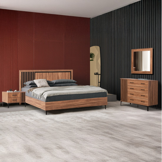Σετ κρεβατοκαμαρασ 4τμχ harry hm21115 μελαμινη σε φυσικο ξυλου & μαυρο χρωμα **