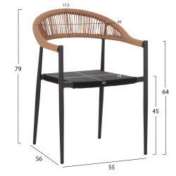 Πολυθρονα berg hm6284.02 αλουμινιο & textilene σκουρο γκρι--p.e.twisted rattan 55x56x79υεκ ** Πολυθρονα berg hm6284.02 αλουμινιο & textilene σκουρο γκρι--p.e.twisted rattan 55x56x79υεκ **